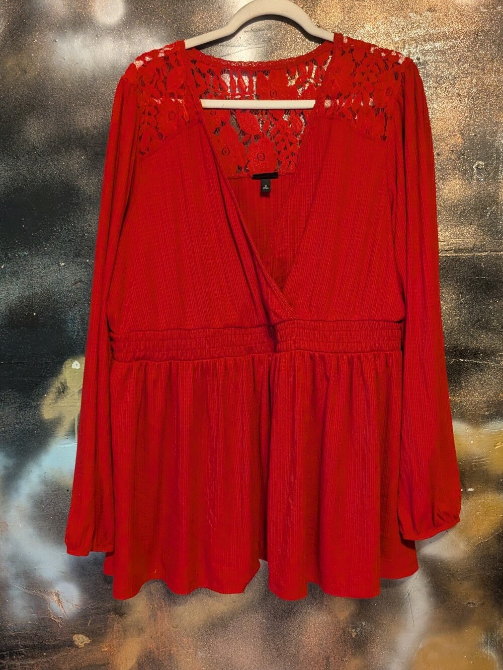 torrid Red Lace Yoke V-Neck Peplum Tunic